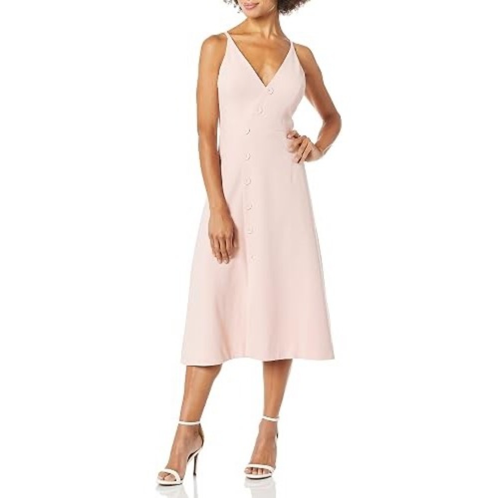 Dress The Population Blush Pink V-Neck Button Front Midi Dress Size XS